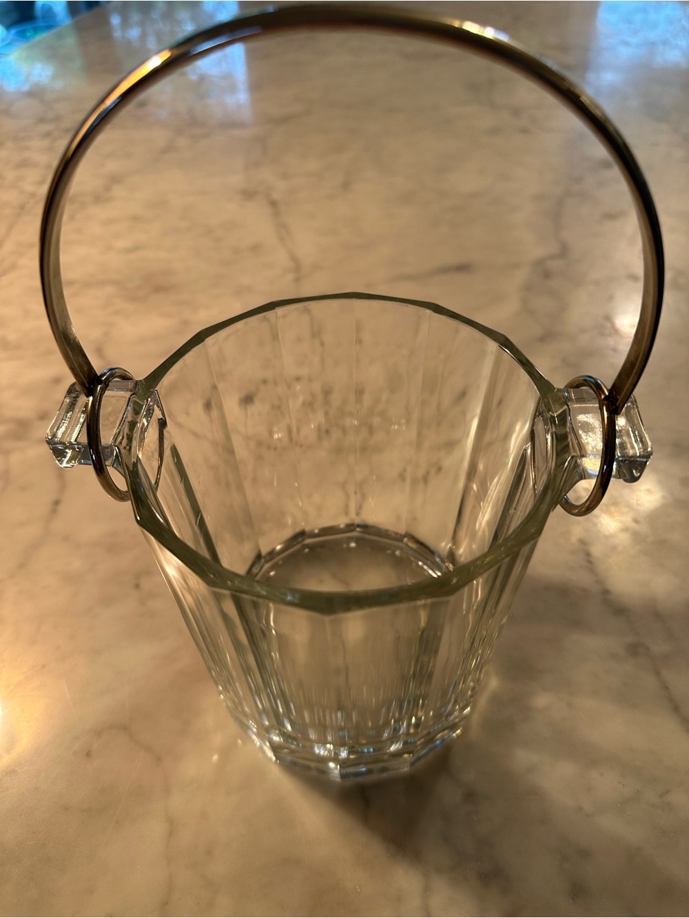 Vintage Italian Clear Glass Ice Bucket, Silver Plated Handle 5.25" 1950's MCM